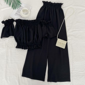 Jauna modeļa vasaras komplekts - īsa blūze ar atkailinātiem pleciem un biksēm