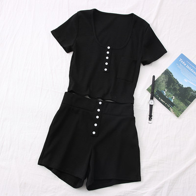 Vasaras ikdienas komplekts - īsa blūze ar pogām un šorti