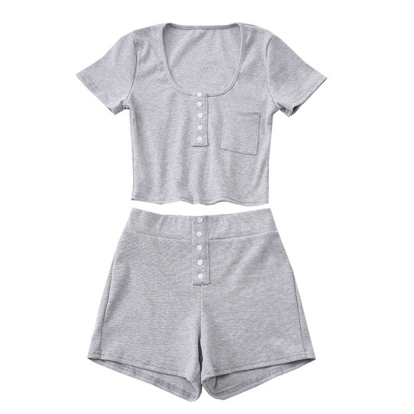 Vasaras ikdienas komplekts - īsa blūze ar pogām un šorti