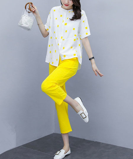 Ženski ljetni komplet - asimetrična košulja i hlače 7/8