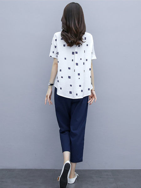 Ženski ljetni komplet - asimetrična košulja i hlače 7/8