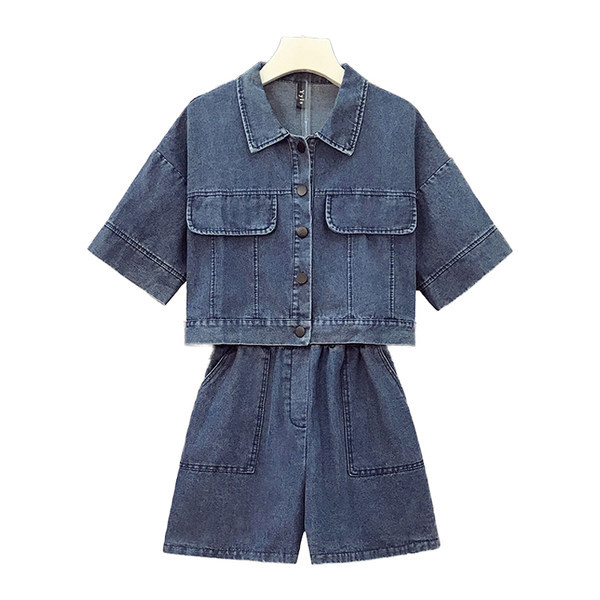 Sieviešu džinsu komplekts no divām daļām - zilā krāsā