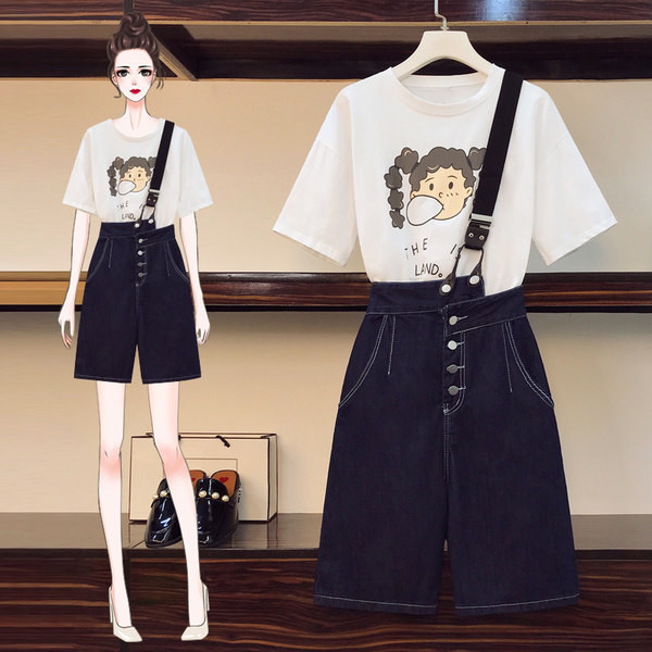 Ženski komplet od traper suknje i majice s aplikacijom