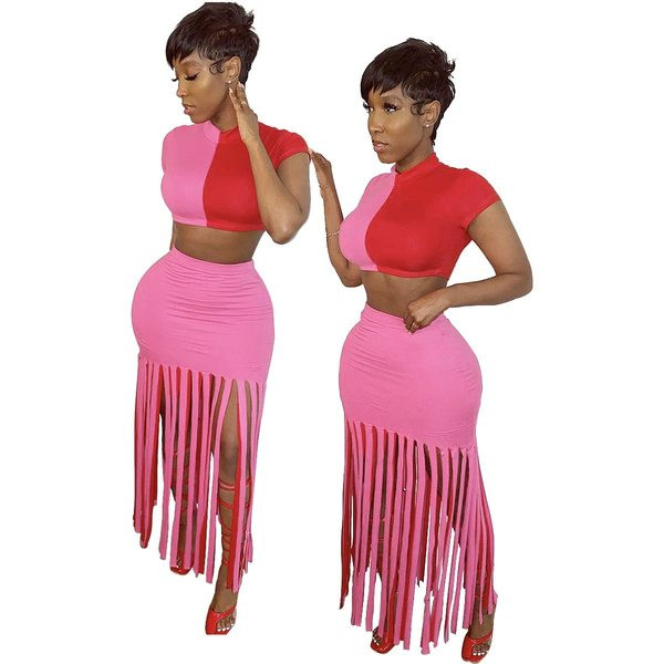 Novi model ženskog kompleta iz dva dijela - suknja s resama i kratki top