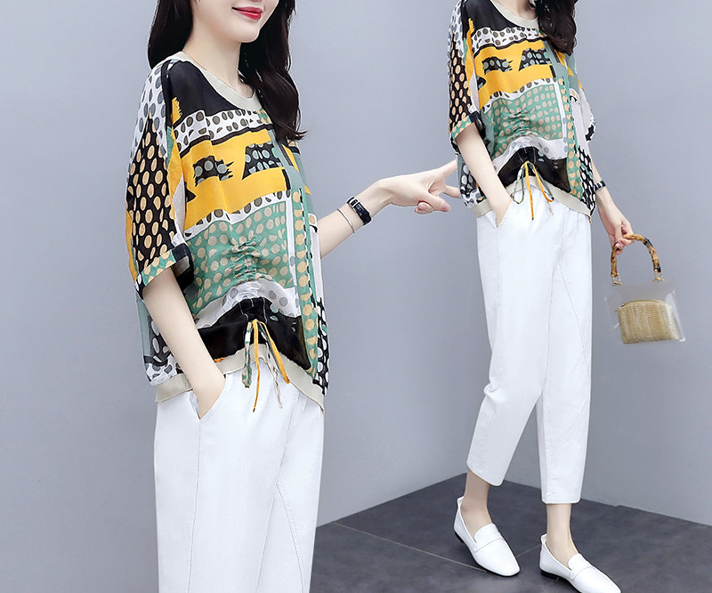 Ženski casual set - široka bluza na kravate i hlače