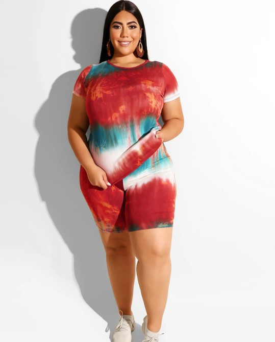 Višebojni ženski sportski set iz dva dijela - tajice i majica