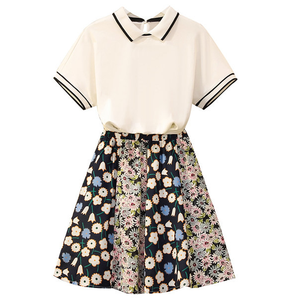 Komplet suknja s cvjetnim uzorkom i bluza s klasičnim ovratnikom