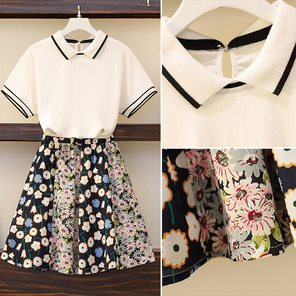 Komplet suknja s cvjetnim uzorkom i bluza s klasičnim ovratnikom