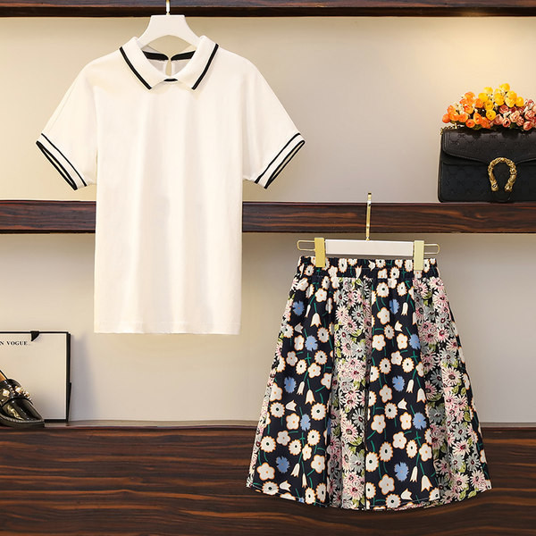 Komplet suknja s cvjetnim uzorkom i bluza s klasičnim ovratnikom