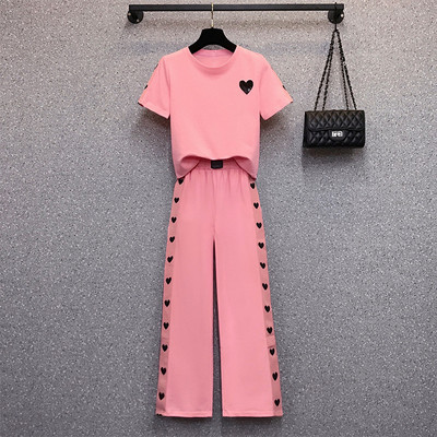 Dnevni ženski set sa srcima i šljokicama - roza boja