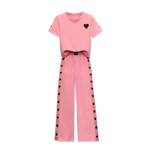 Dnevni ženski set sa srcima i šljokicama - roza boja