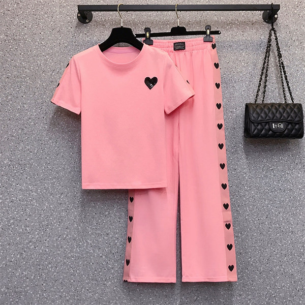 Dnevni ženski set sa srcima i šljokicama - roza boja