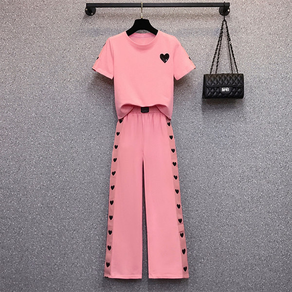 Dnevni ženski set sa srcima i šljokicama - roza boja