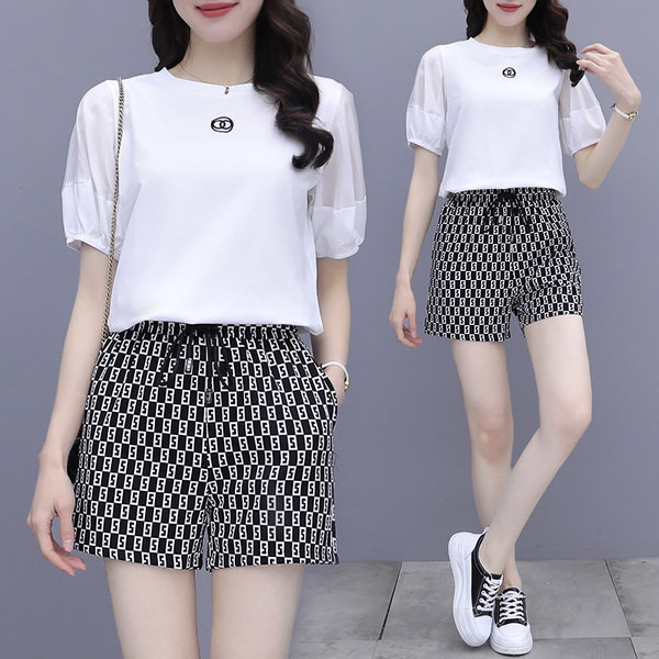 Ljetni ženski komplet sa elastikom u struku - dvodijelni