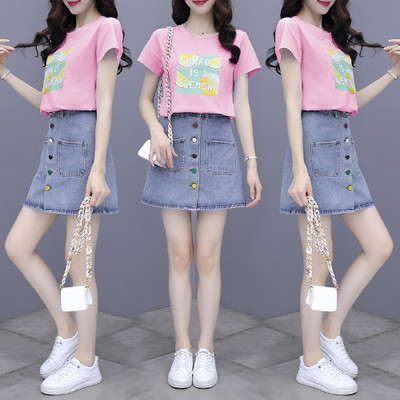 Ženski komplet traper suknja i majica