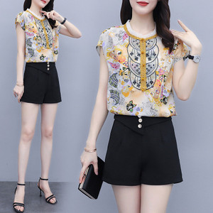 Ženski komplet - košulja od šifona s uzorkom i hlače