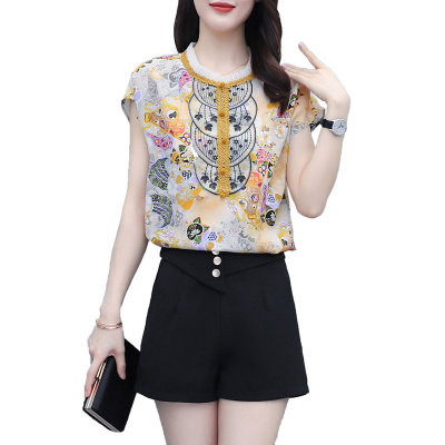 Ženski komplet - košulja od šifona s uzorkom i hlače