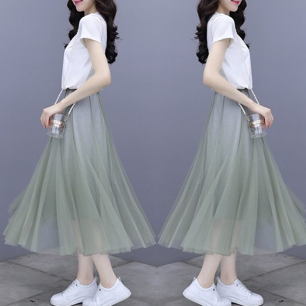 Ženski komplet suknja od tila i majica