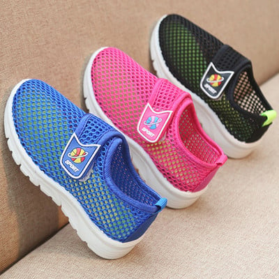 Children`s casual mesh shoes with a sticker in several colors