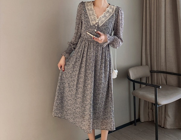 Moderna ženska haljina sa čipkom i cvjetnim uzorkom za trudnice