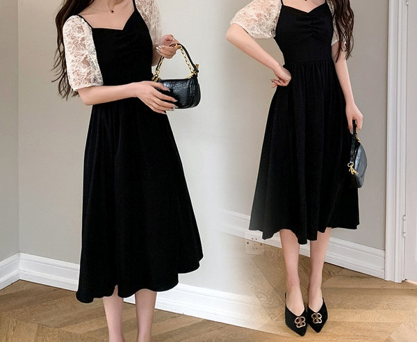 Ženska moderna haljina sa čipkastim rukavima za trudnice