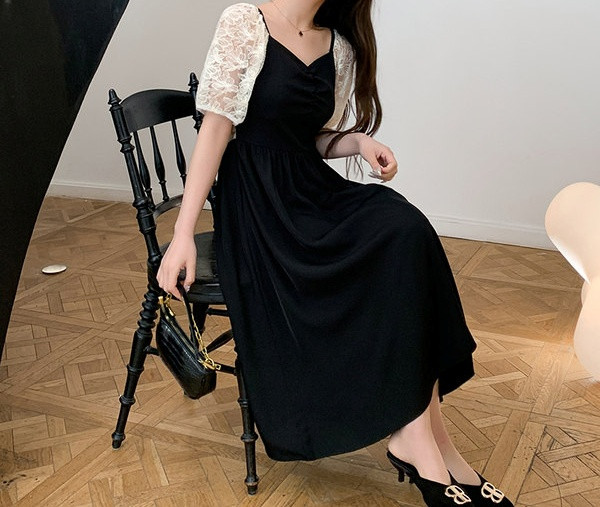 Ženska moderna haljina sa čipkastim rukavima za trudnice