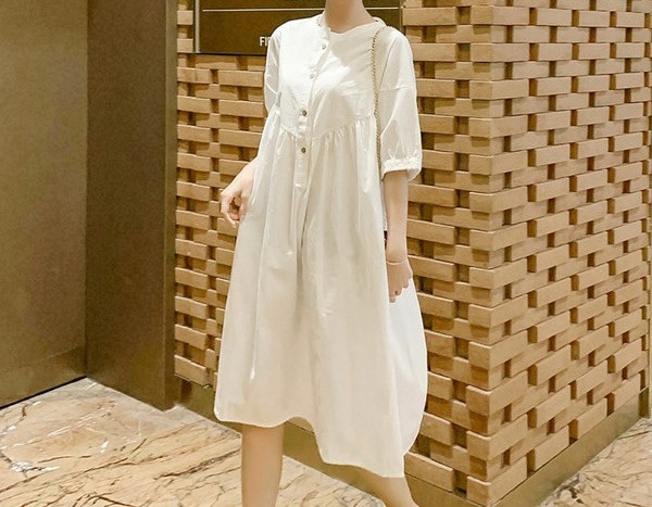 Ženska ležerna haljina s gumbima i ovalnim izrezom za trudnice