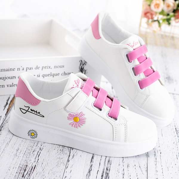 Mūsdienīgas bērnu kedas meitenēm ar elastīgām saitēm un aplikācijām