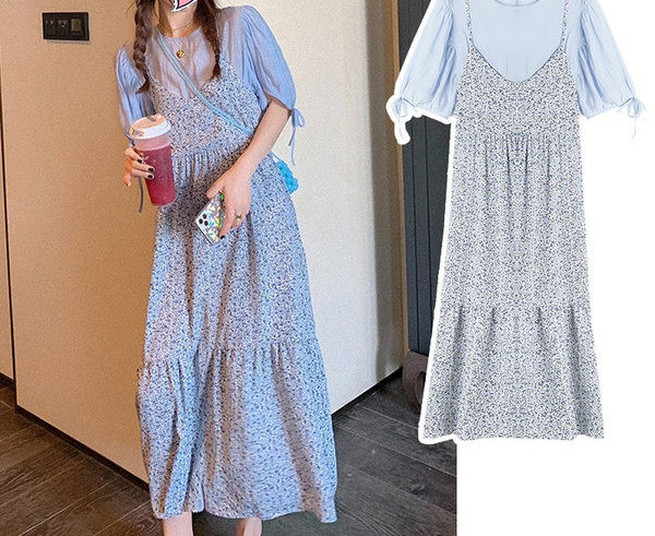 Moderan ženski komplet za trudnice od duge haljine i bluze