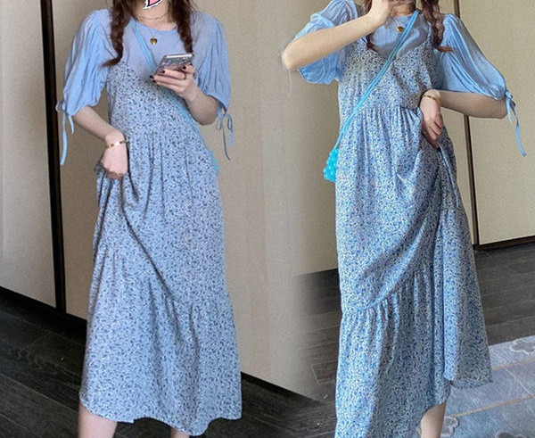 Модерен дамски комплект за бременни жени от дълга рокля и блуза