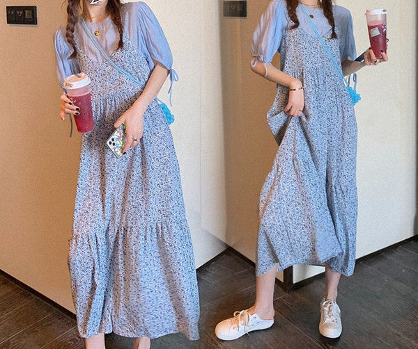 Moderan ženski komplet za trudnice od duge haljine i bluze