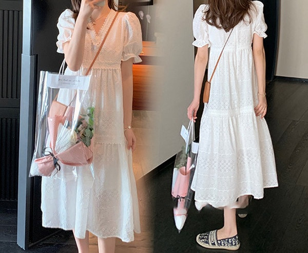 Elegantna ženska haljina sa špic izrezom za trudnice