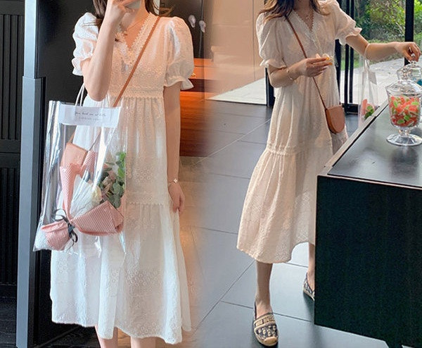 Elegantna ženska haljina sa špic izrezom za trudnice