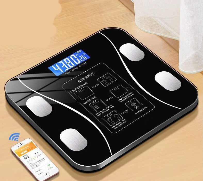 Namų elektroninės svarstyklės svoriui matuoti su „Bluetooth“ įkrovimu