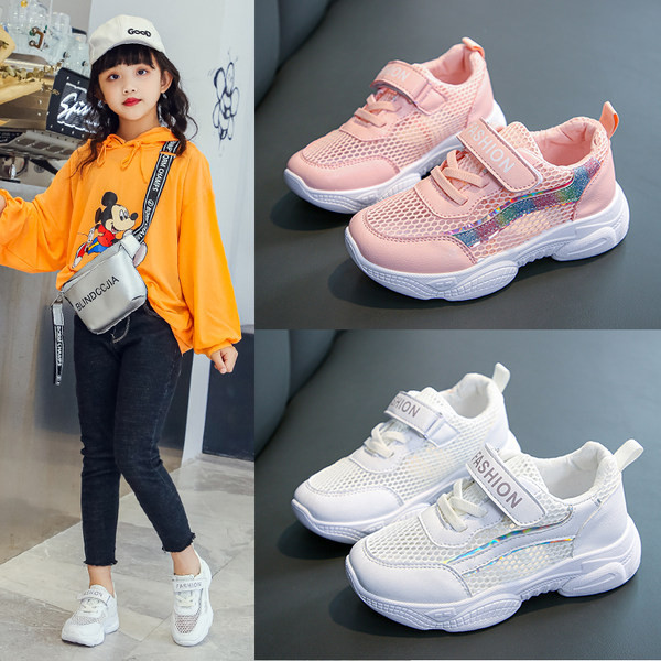 Dječje ležerne tenisice s vezicama i naljepnicama u bijeloj i ružičastoj boji