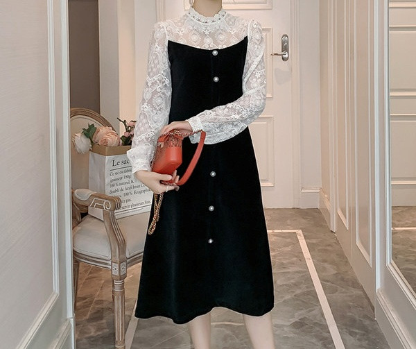 Elegantna ženska haljina za trudnice s dugim rukavima od čipke