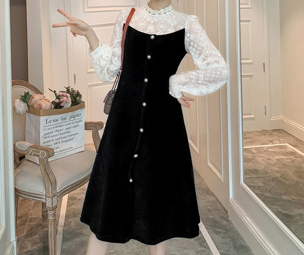 Elegantna ženska haljina za trudnice s dugim rukavima od čipke