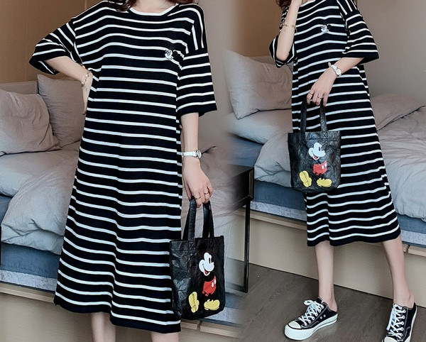 Ženska ležerna haljina na pruge za trudnice