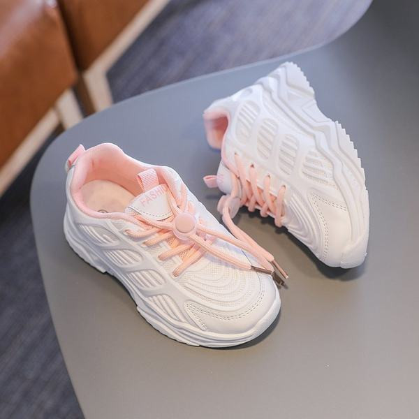 Prozračne dječje bijele tenisice s vezicama u boji