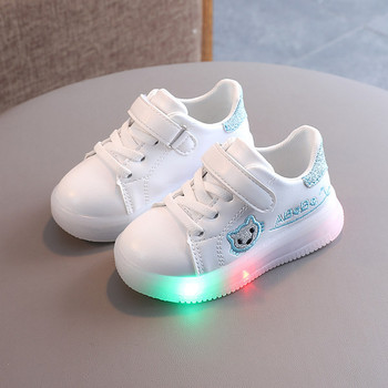 Νέο μοντέλο παιδικά αθλητικά παπούτσια  από οικολογικό δέρμα για κορίτσια με φωτεινή σόλα