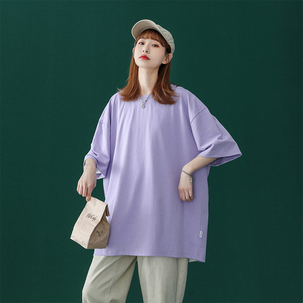 Sieviešu ikdienas plata blūze ar ovālu kakla izgriezumu un īsām piedurknēm vairākās krāsās