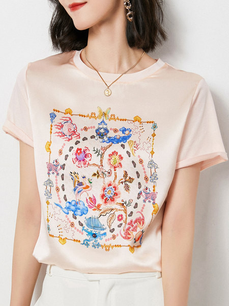 Sieviešu moderns t-krekls ar ziedu rakstu vairākās krāsās