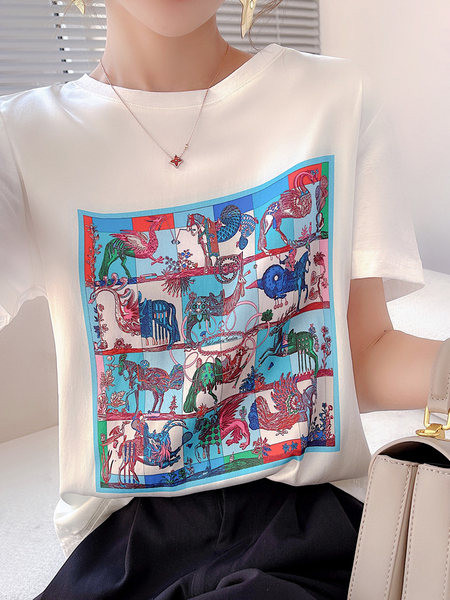 Sieviešu moderns t-krekls ar ziedu rakstu vairākās krāsās