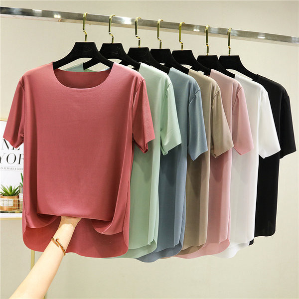 Jednobojna ljetna majica s ovalnim izrezom