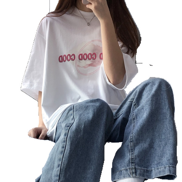 Γυναικείο φαρδύ μπλουζάκι με οβάλ λαιμόκοψη και επιγραφή