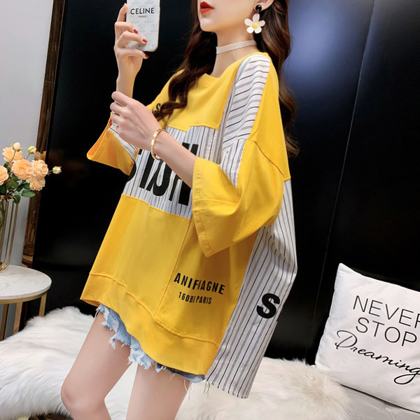 Široki model ženske majice na pruge sa 3/4 rukavima