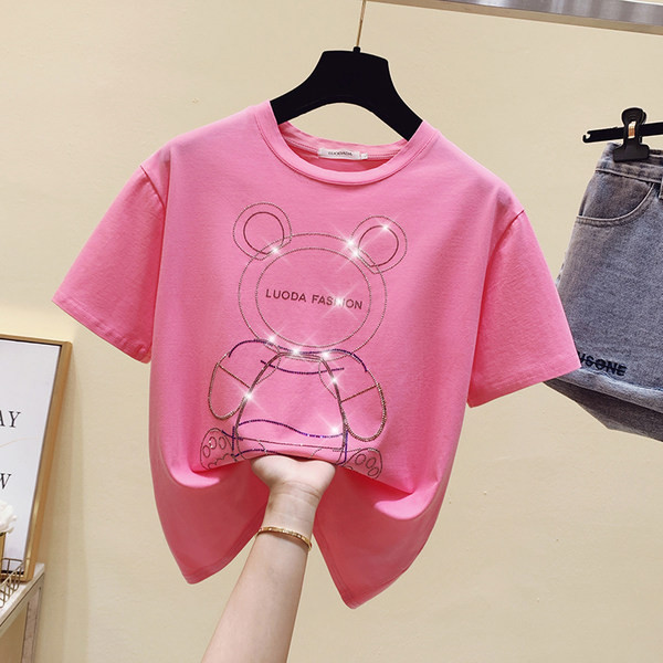 Ženska majica s ukrasom medvjedića i kratkim rukavima