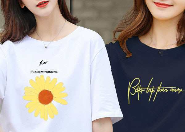 Įvairios aplikacijos laisvalaikio moteriški marškinėliai – kelių spalvų