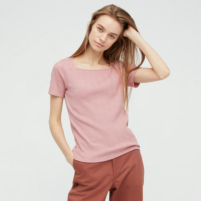 Ženska ležerna majica s kratkim rukavima i četvrtastim izrezom