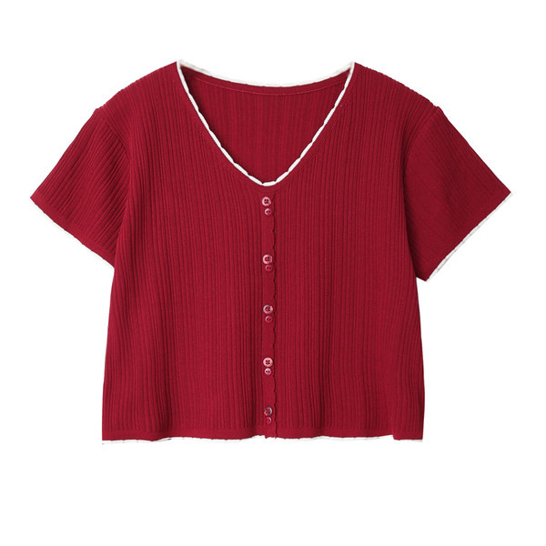 Novi model kratke ženske majice s V izrezom od tankog pletiva